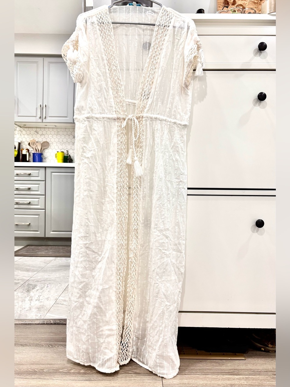 blue island White Crochet-Trim Sheer Cover-Up